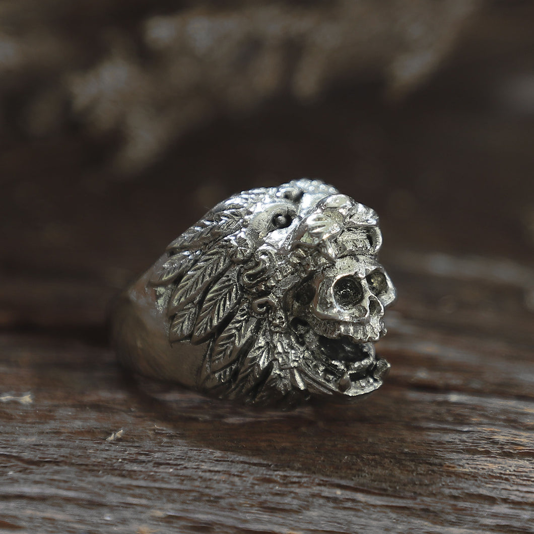 Jaguar Warrior Skull Gothic silver Ring 925 historical aztec lion Leo biker men