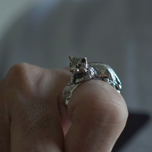 kitty cat climbing a tree Sterling Silver rings 925 animal boho women cute moggy pet