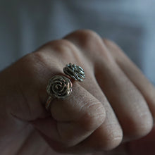 double Rose leaf Vine sterling silver Ring 925 nature twig flower boho gothic