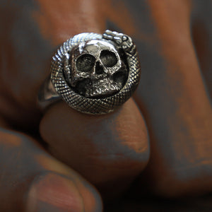 skull snake circle for men sterling silver ring 925 Boho biker gothic viking cobra