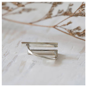 Squares Minimal ring sterling silver 925 double lines Geometry handmade lady women