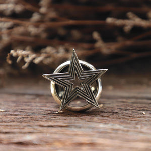 Double stars circle sterling silver ring men made biker boho gothic style