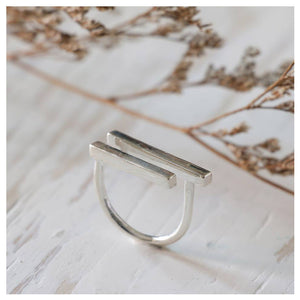 Squares Minimal ring sterling silver 925 double lines Geometry handmade lady women