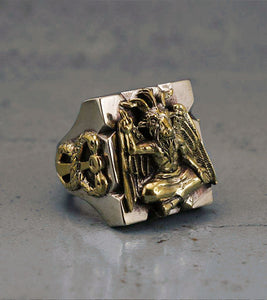 Baphomet biker Ring sterling silver brass Seal of Satan Pentagram Sigil Illuminati Goat