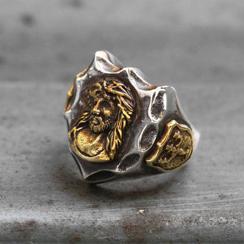 Mexican Jesus Ring Biker Sterling Silver Brass Men Vintage Christ Custom  Skull