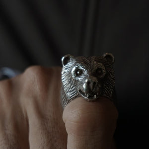 bear polar teddy Silver ring biker boho animal jewelry grizzly mama men skull